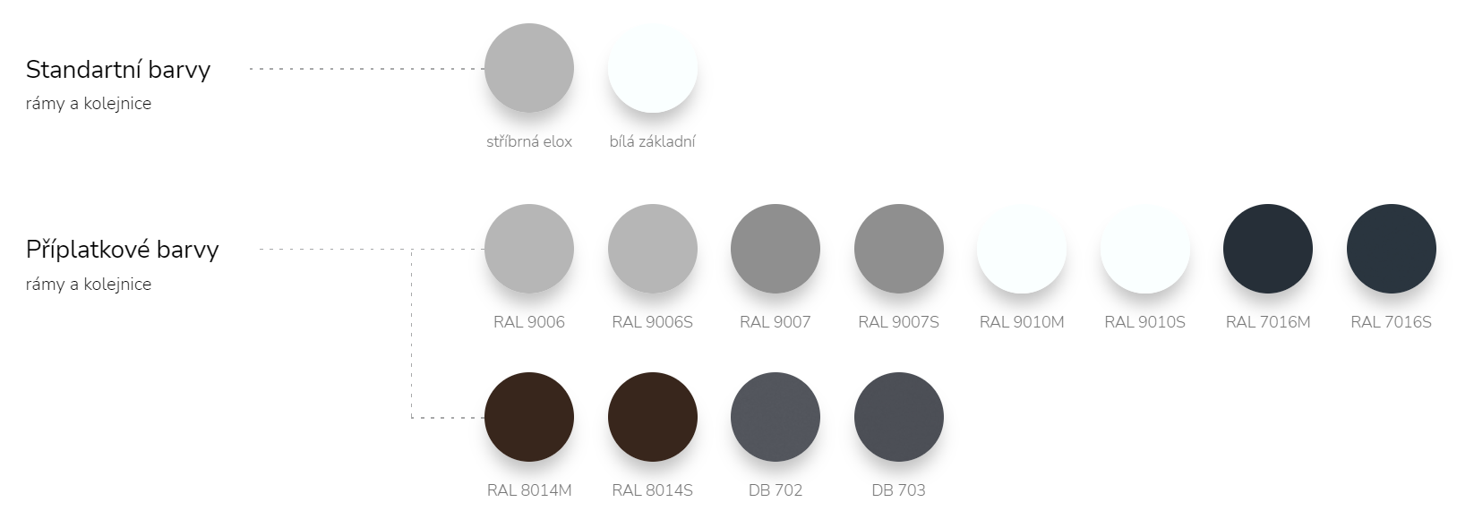 ARTOSI GLASS – barevné provedení (standardní a příplatkové barvy)
